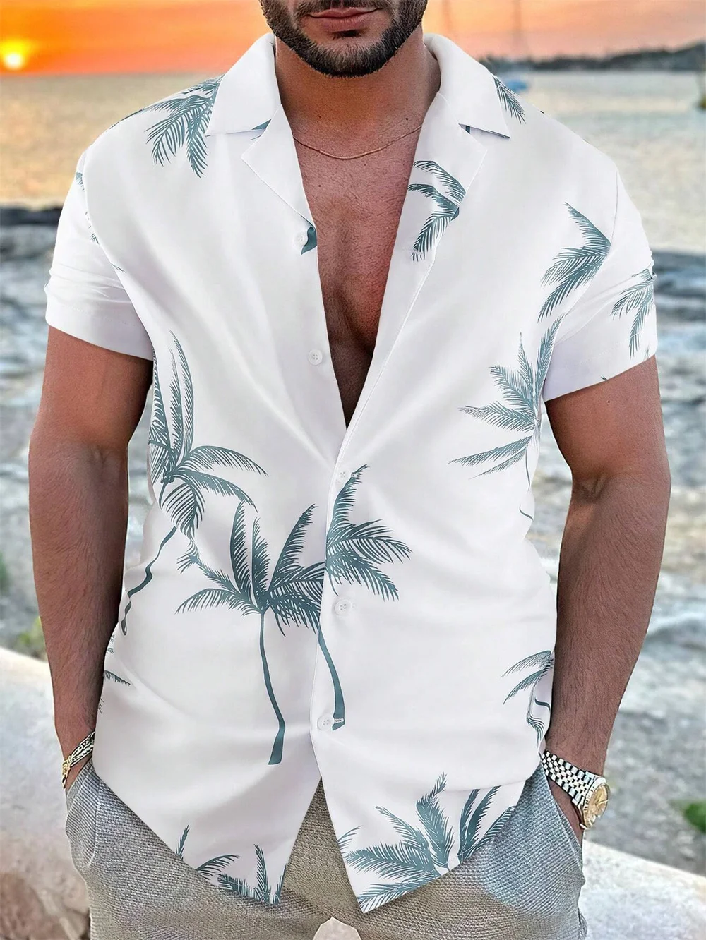 Simple Men's Shirts 3D Patchwork Printing Elegant Mens Shirtshigh-Quality Men's Clothing Short Sleeve Beach Party Hawaiian Shirt