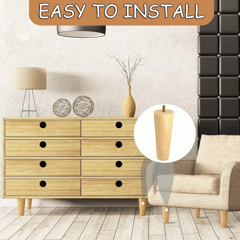 4Pcs Furniture Legs Kit Wooden Solid Furniture Feet Straight Table Feet Non-slip Furniture Chair Replacement Sofa Legs