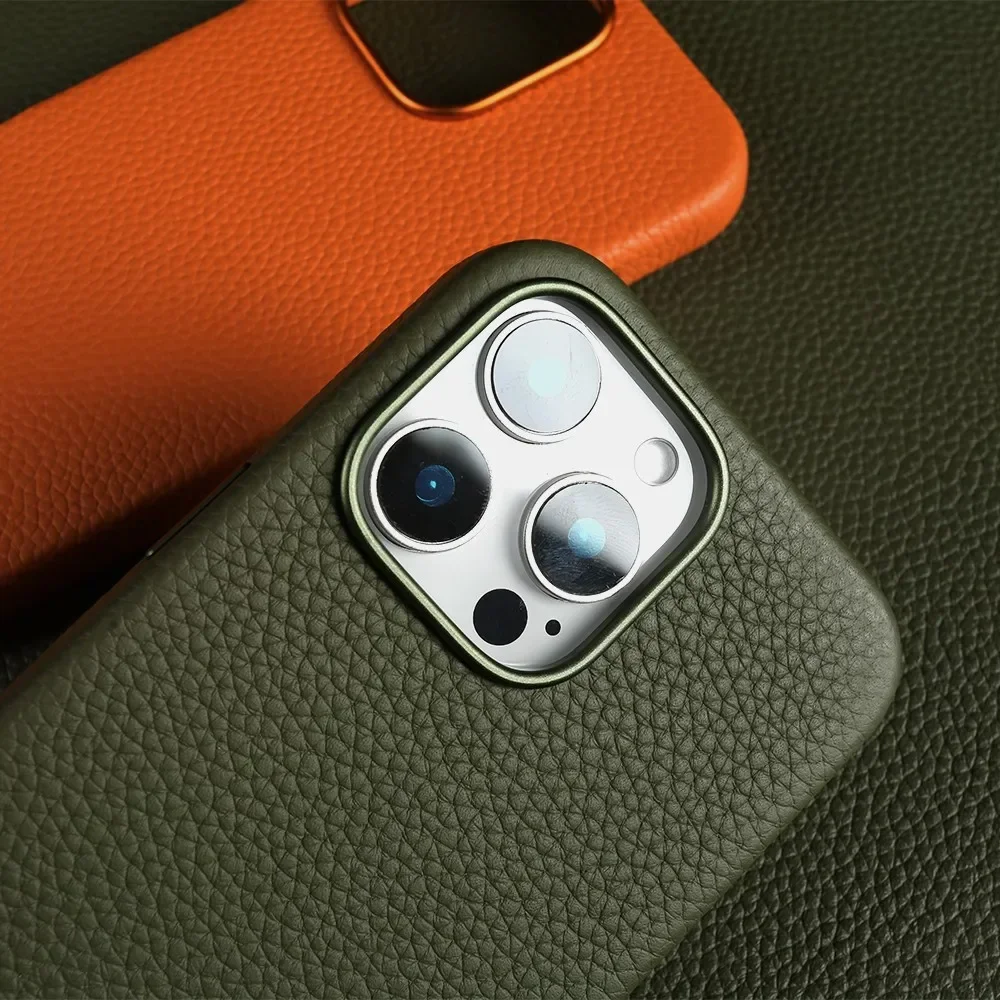 Funda de teléfono de cuero genuino magnética completamente envuelta para iPhone 16 Pro Max 15Pro Max piel de vaca inalámbrica Magsafe Fundal carcasa trasera capa