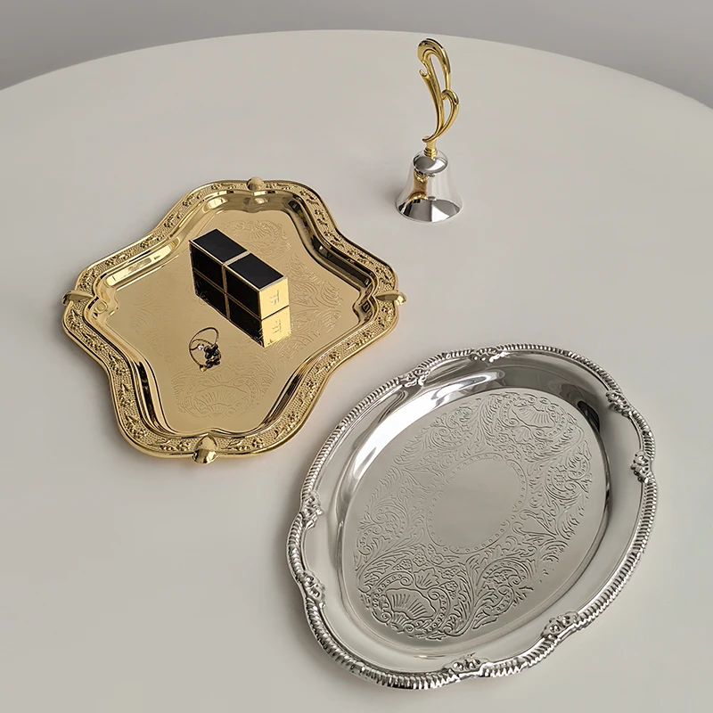 Electroplated Silver Oval Plate Exquisite Dessert Plate Fruit Plate Small Snack Plate Desktop Storage Dish