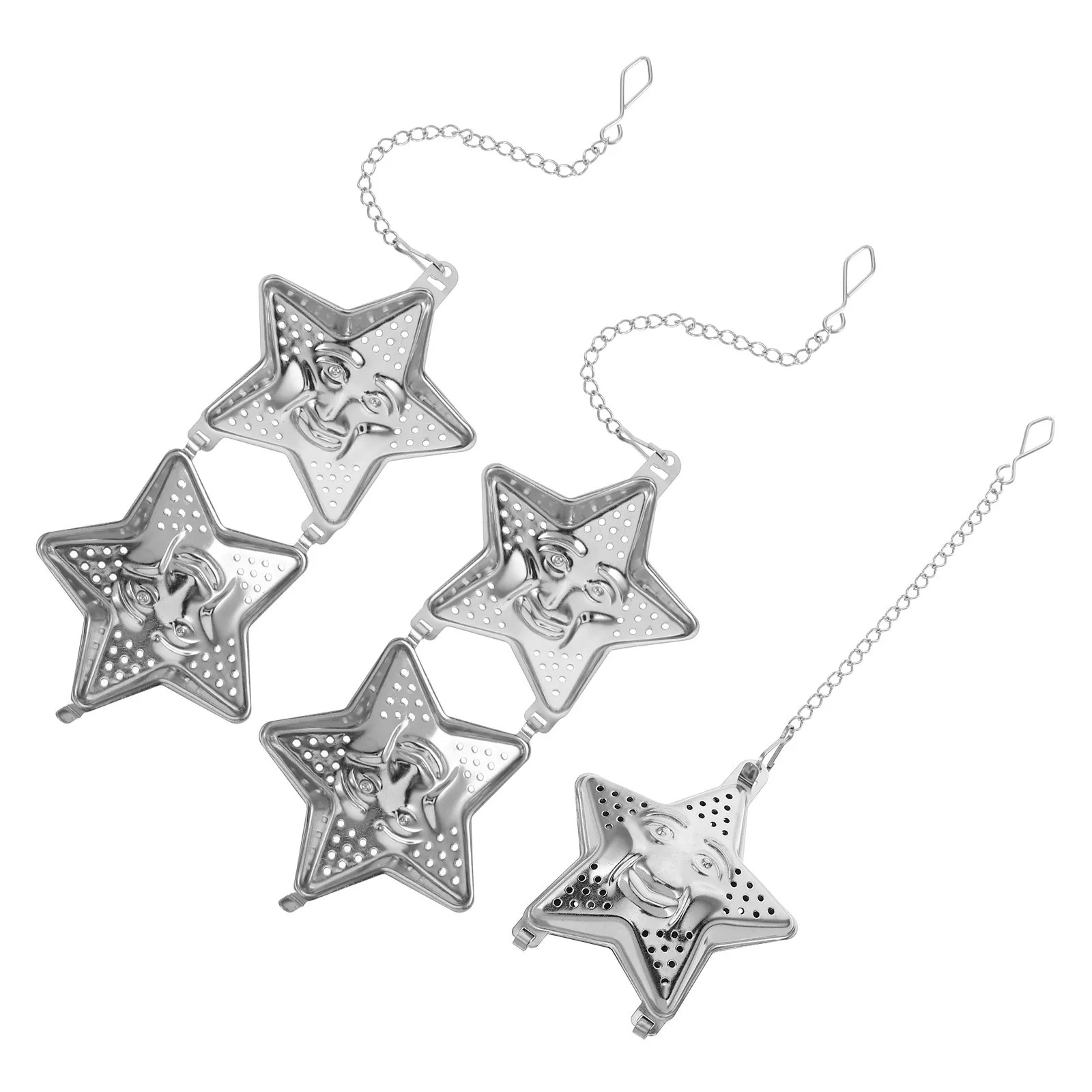 3Pcs Stainless Steel Tea Strainer Infuser Star Shape Fine Mesh Reusable Loose Leaf Tea Filter Chain Brewing Tool