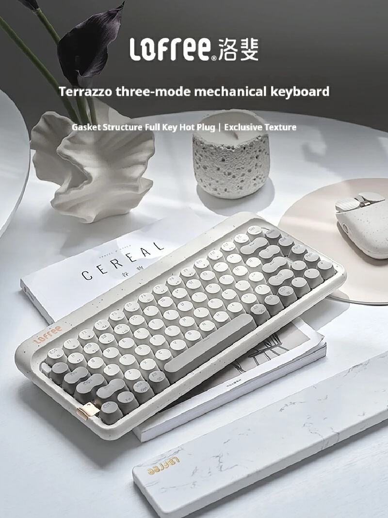 Lofree Terrazzo Mechanical Keyboard Wireless Bluetooth 2.4g Three-Mode Hot Swappable Minimalist Design For Office Games E-Sports