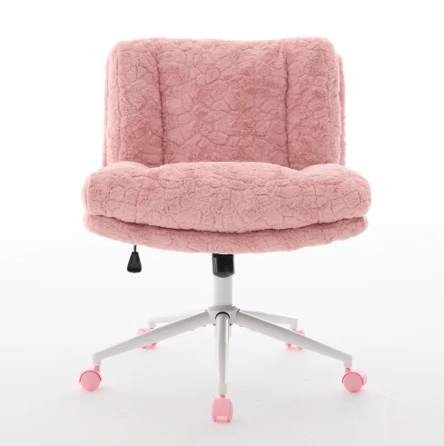 Cute Furry High Back Adjustable Swivel Office Chair Small Gaming Manager Home Makeup Vanity Boss Pink White Comfortable Wheels