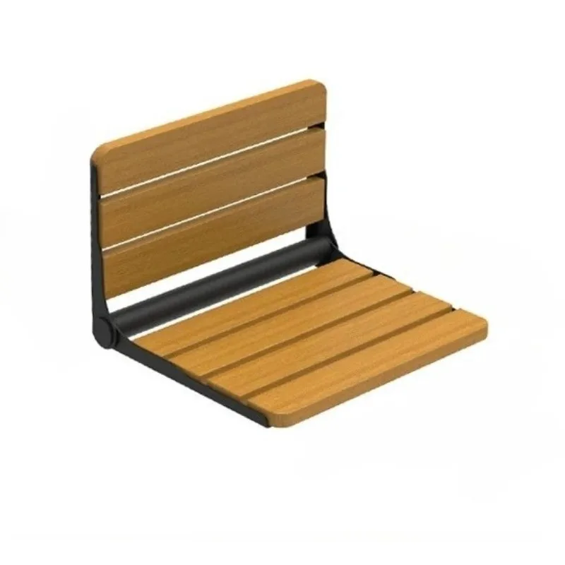 Wall Mounted Folding Chair Bathroom Shower Seat Waterproof Wooden Footstool Hidden Folding Chair For Bathing Space Saving