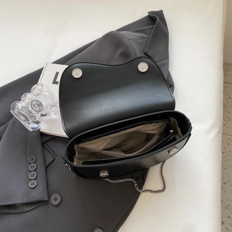 Women Vintage Solid Color Flap Small Saddle Shoulder Underarm Bag Fashion PU Leather Wide Strap Crossbody Bag 01 image 4