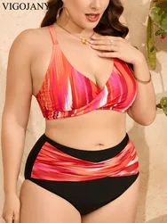 VigoJany 2024 Print Strapped 2 Piece Plus Size Bikini Set Women Cross Push UP Swimsuit High Waist Brazilian Lady Bathing Suit