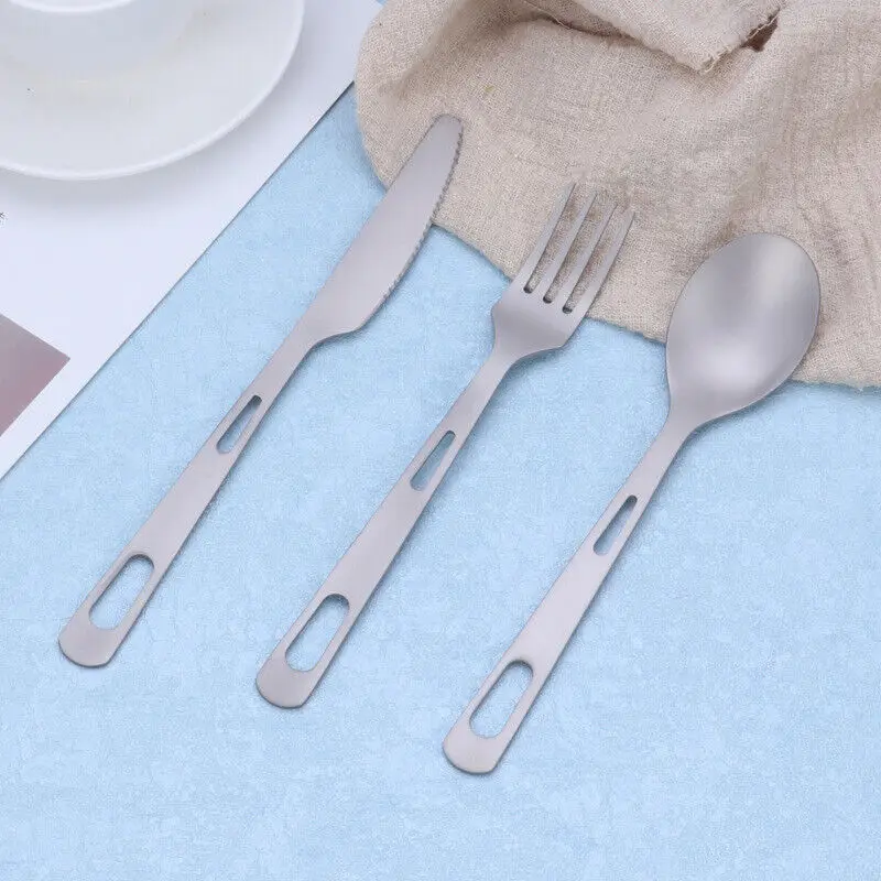 

3PCS Titanium Flatware Knife Fork Spoon Set Lightweight Camping Utility Cutlery