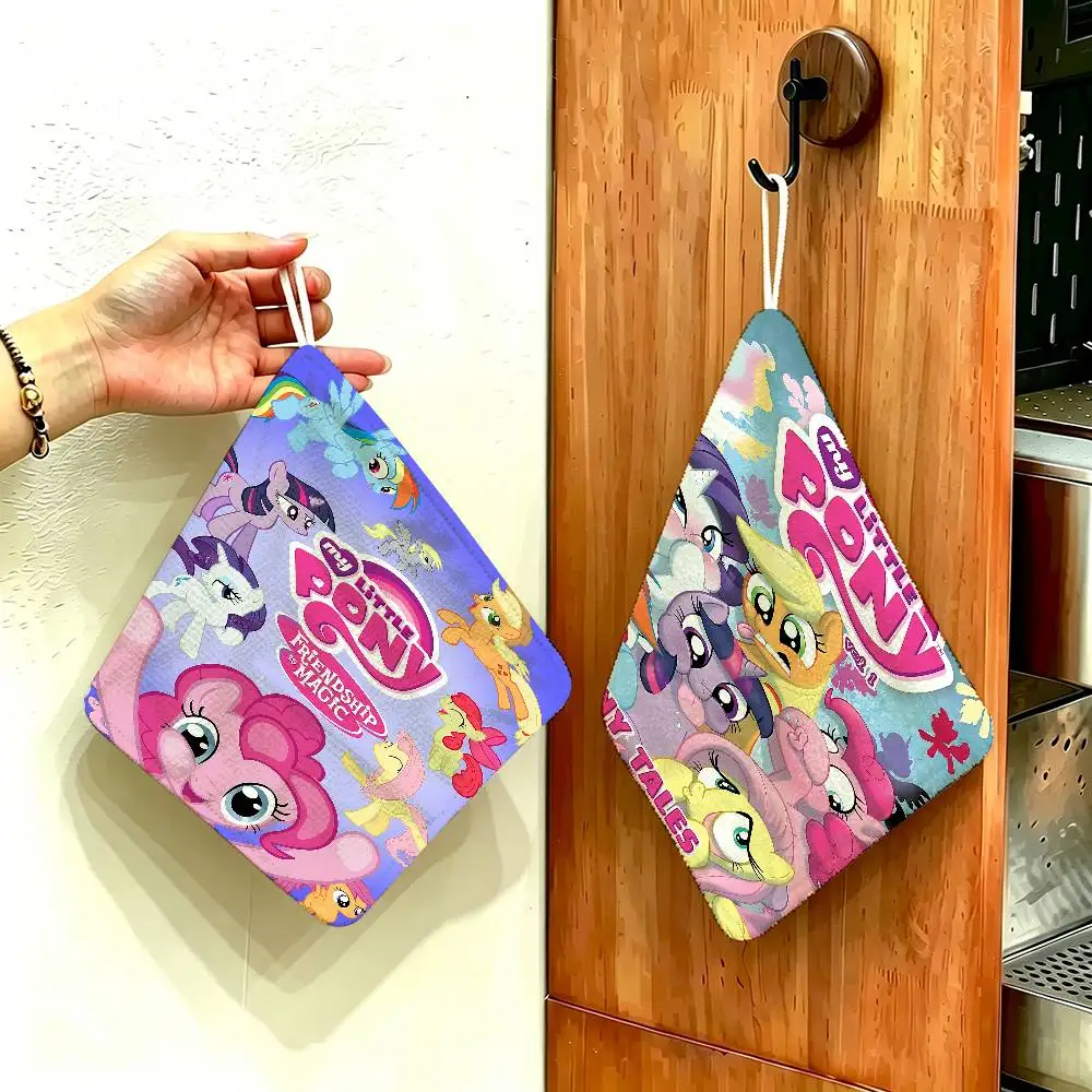 Cute M-My Cartoon P-Pony L-Little Hanging Kitchen Towel, Polyester Cotton Material, Multipurpose Hand Wiping Towel for Family