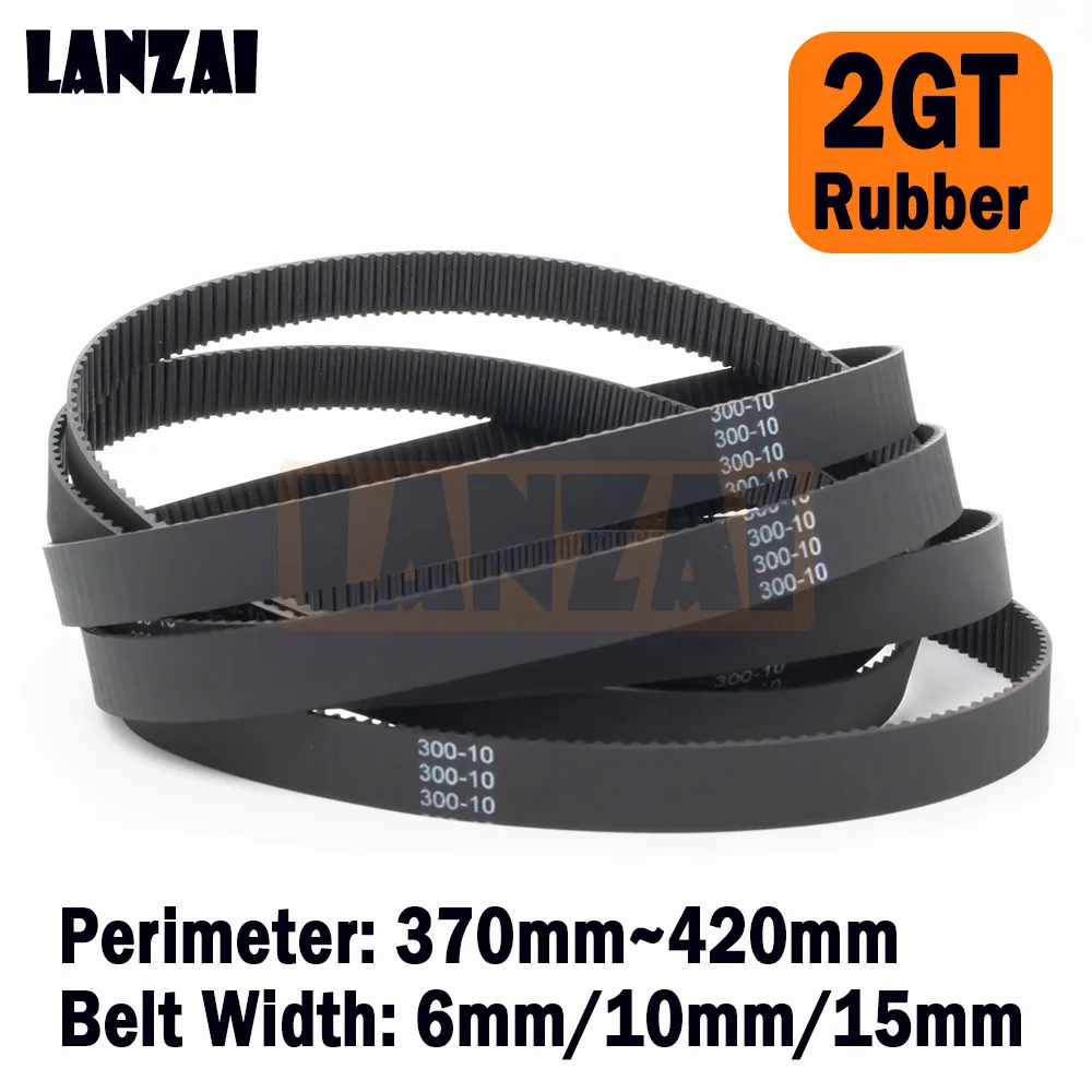 LANZAI 2GT Rubber Timing Closed Loop Belt C=388 390 392 394 396 400 404 406 410mm W=6/10/15mm 3D Printer 370 372 376 380 384 386