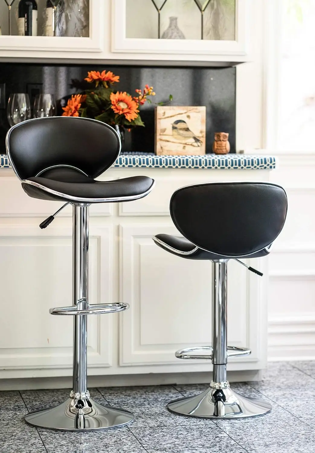 Direct PU Leather Adjustable Bar Stools, Modern Swivel Airlift Barstools with Back, Armless Counter Height Chair