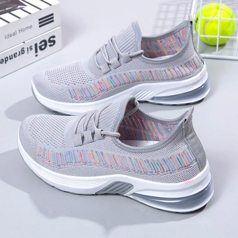 Thick sole mesh shoes for women spring and summer breathable fly woven casual air cushion shoes middle-aged and elderly trendy