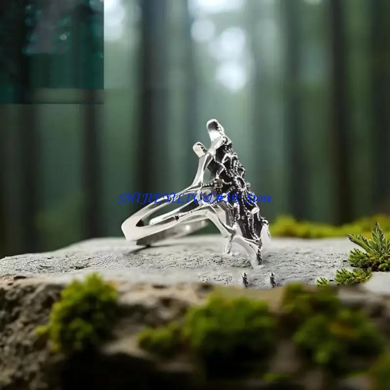 E21F Unique Bloody Themed Silver Alloy Ring Intricate Openwork Design For Women
