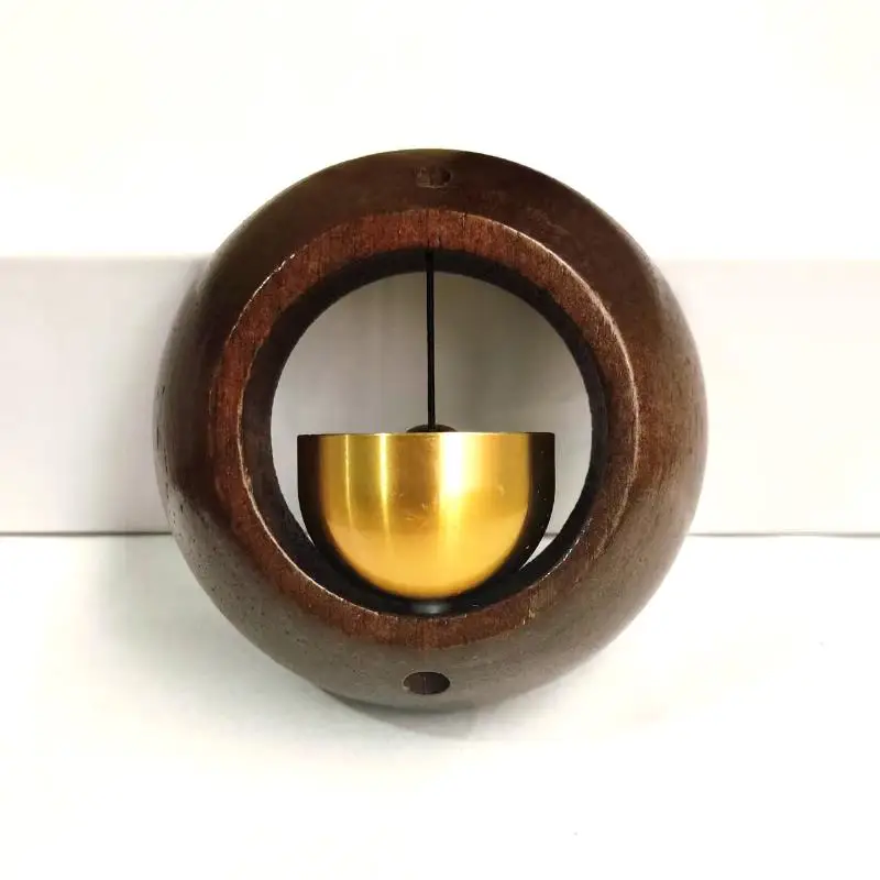 1Pc New Wooden Magnetic Door Bell Entrance Opening Chime new Round Bell Black Walnut Wood Hanging Doorbell Wind Chimes Decor