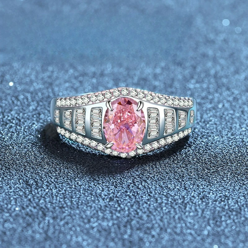 

PT950 Platinum Artificially Cultivated Gemstone Open Ring, Women's Pink Ice Flower Cut 3-Carat Fashion High End Diamond Ring