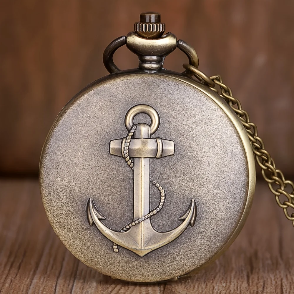 Reloj de bolsillo de cuarzo con diseño de gancho de ancla antiguo con colgante de cadena y collar, reloj de regalo exquisito para hombres y niños