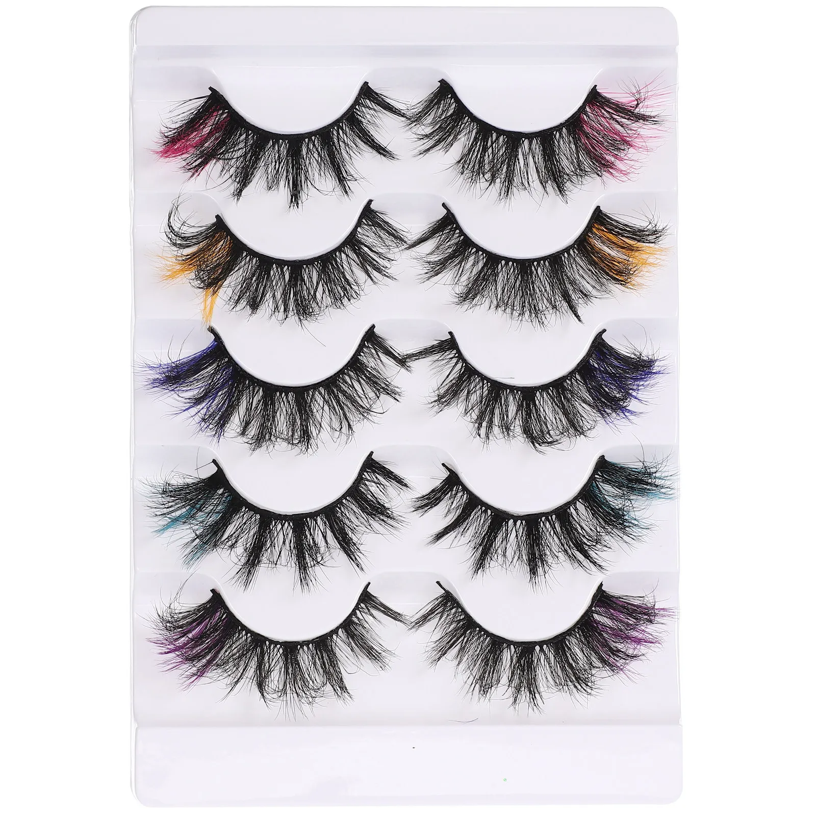 

5Pairs Fake Eyelashes Colorful Tips Curly Lash Strips for Eye Makeup Enhanced Volume and Length Bulk Lashes for Daily Wear