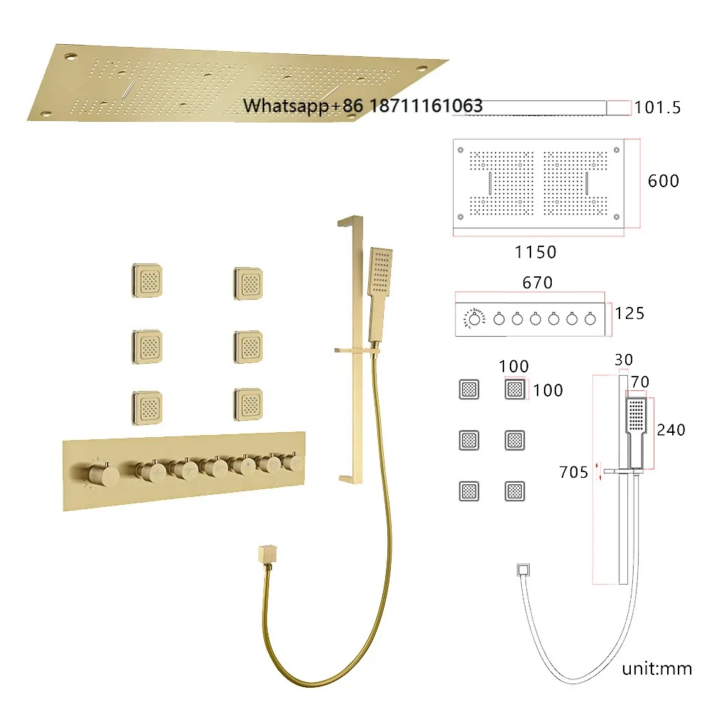 Ceiling Shower System Surround Mixer Set Wall-Mounted Rain Shower Head From Ceiling with Hand Held Set Large Size for Villa