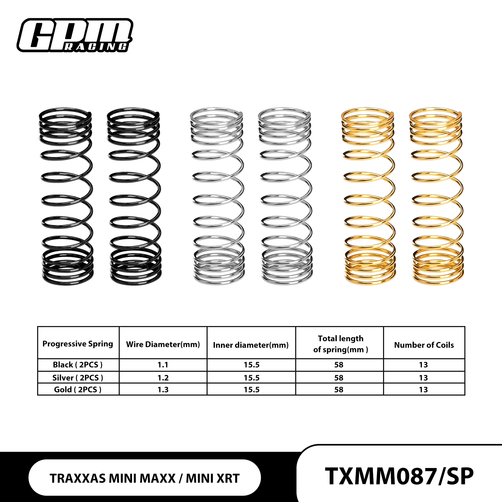 GPM Progressive Spring Set For 107154-1TRAXXAS Mini Maxx / Mini XRT  10763 10764
