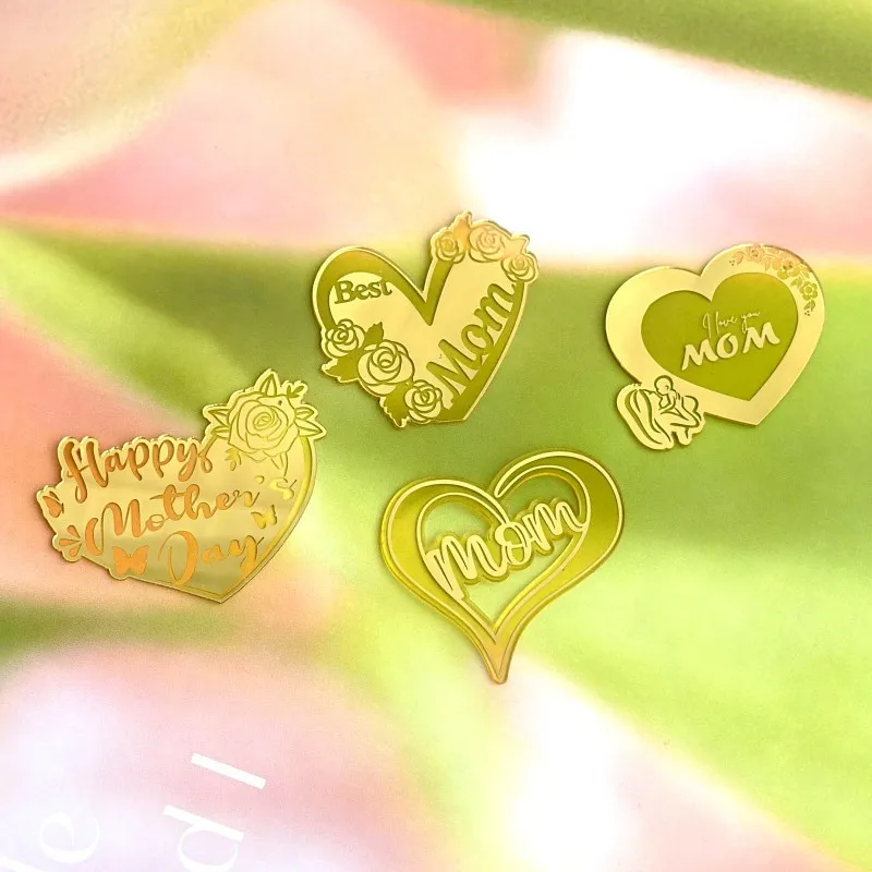 2025 New Mother\'s Day Cake Topper Golden Circular Acrylic Mom Birthday Party Cupcake Topper Dessert Decorations Baking Supplies