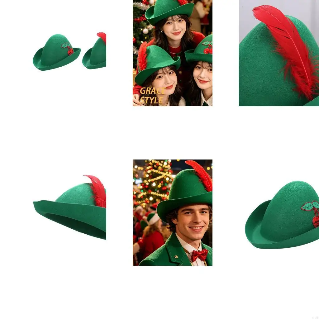 Green Hat for Halloween Cosplay with Medieval Storybook Styling and Lightweight Fabric-Look Wear Y08E