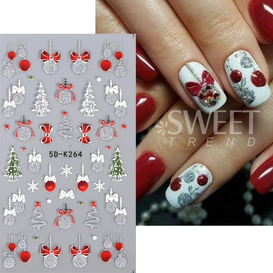 Christmas Nail Sticker 5D Gold Glitter Snowflake Elk Penguin Bells Design Adhesive Nail Slider Decals Winter Manicure Decoration