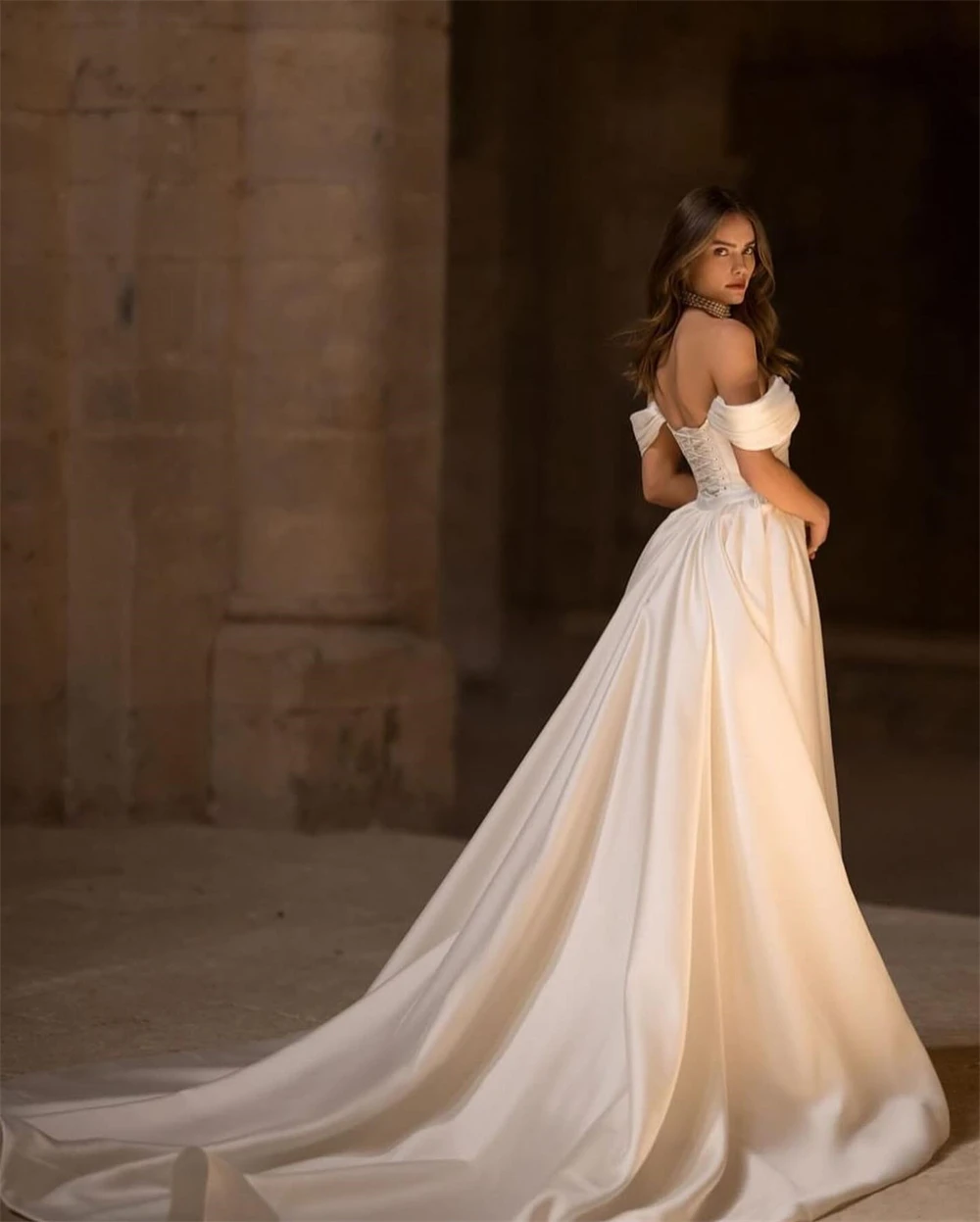Vestido De Novia De satén blanco sirena elegante personalizado, exquisito Vestido De Novia sin tirantes, vestidos De Novia clásicos con hombros descubiertos