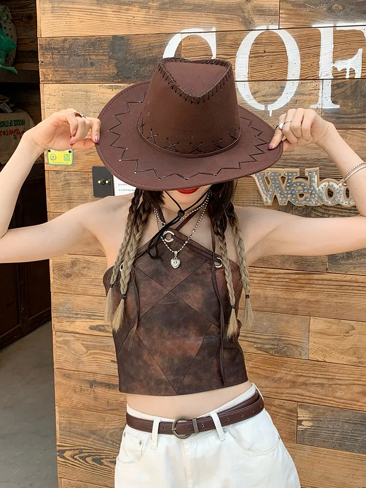 Stilvoller Sonnenschirm-Cowboyhut, Weihnachtsfeier, Cosplay-Kappe, Vintage-Hut für Camping, Angeln, Bergsteigen, Urlaub, Neujahrsgeschenke – Detail 2