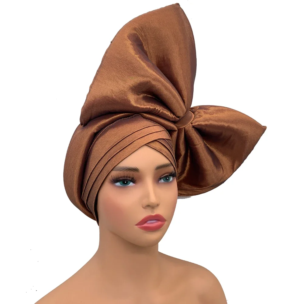 Exaggerated Headpiece African Auto Gele Headtie Nigeria Party Headwear Hat Lady Head Wraps Big Bowknot Turban Cap for Women