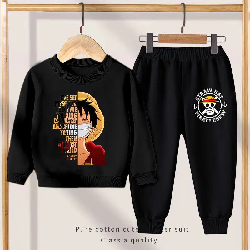Une pièce enfants survêtement ensemble Anime Luffy enfants Sport tenues automne garçon sweat pantalons de survêtement costume pull décontracté vêtements de Sport