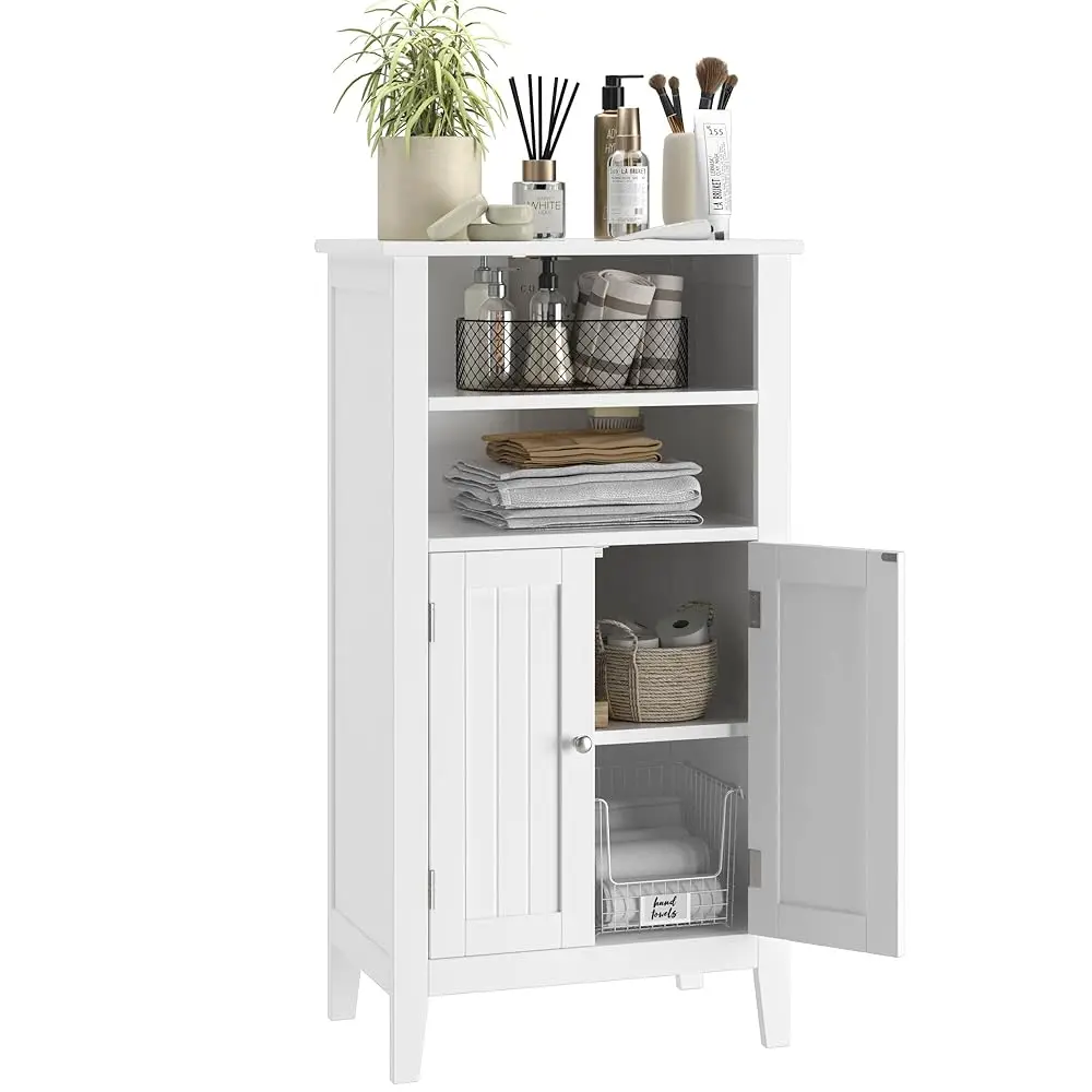 

Wooden Floor Cabinet, Bathroom Storage Cabinet With 2 Doors And Adjustbale Shelf, Freestanding Entryway Storage Unit Console