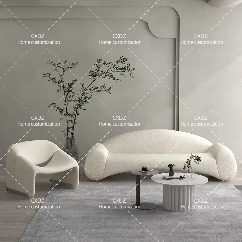 Modern Simple Fabric Sofa for Living Room Small Apartment Light Luxury Reception Couch Soft Lamb Wool Texture Furniture