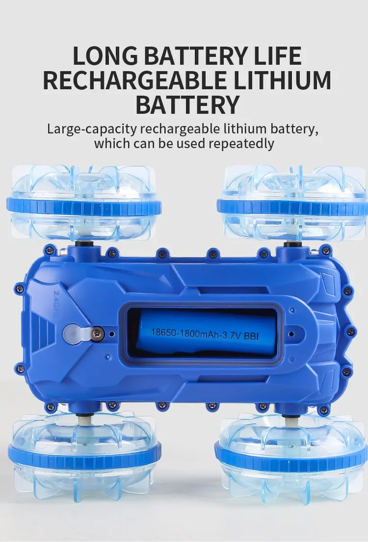 2.4G RC 4CH Amphibious Rolling Car With Lights Spray Water Shooting Remote Control 4 Wheel Drive Off-road Vehicle Kids Toys Gift