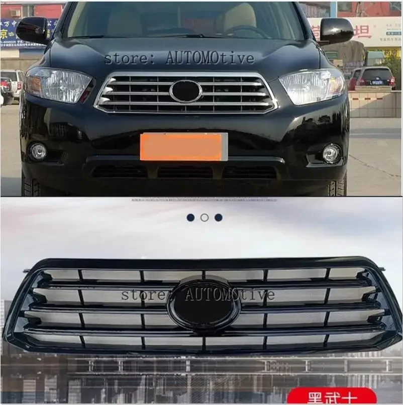 Glossy Black For Toyota Highlander 2008 2009 2010 2011 avant Grill Grille cas avec une bande pour ABS Chrome Honey Bumper Mesh