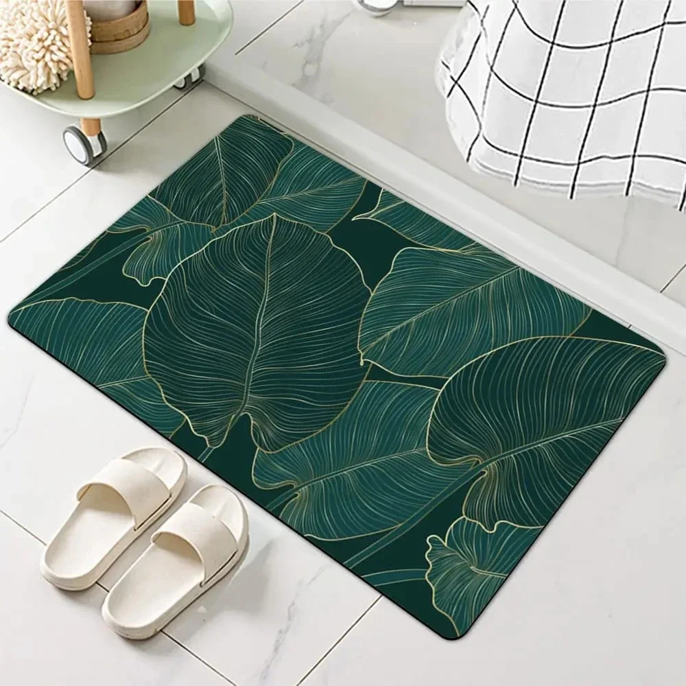 Green Leaf Bathroom Entrance Doormat Decor Kitchen Hallway Balcony Runners Rugs Carpet Living Room Bedroom Anti-slip Doormat