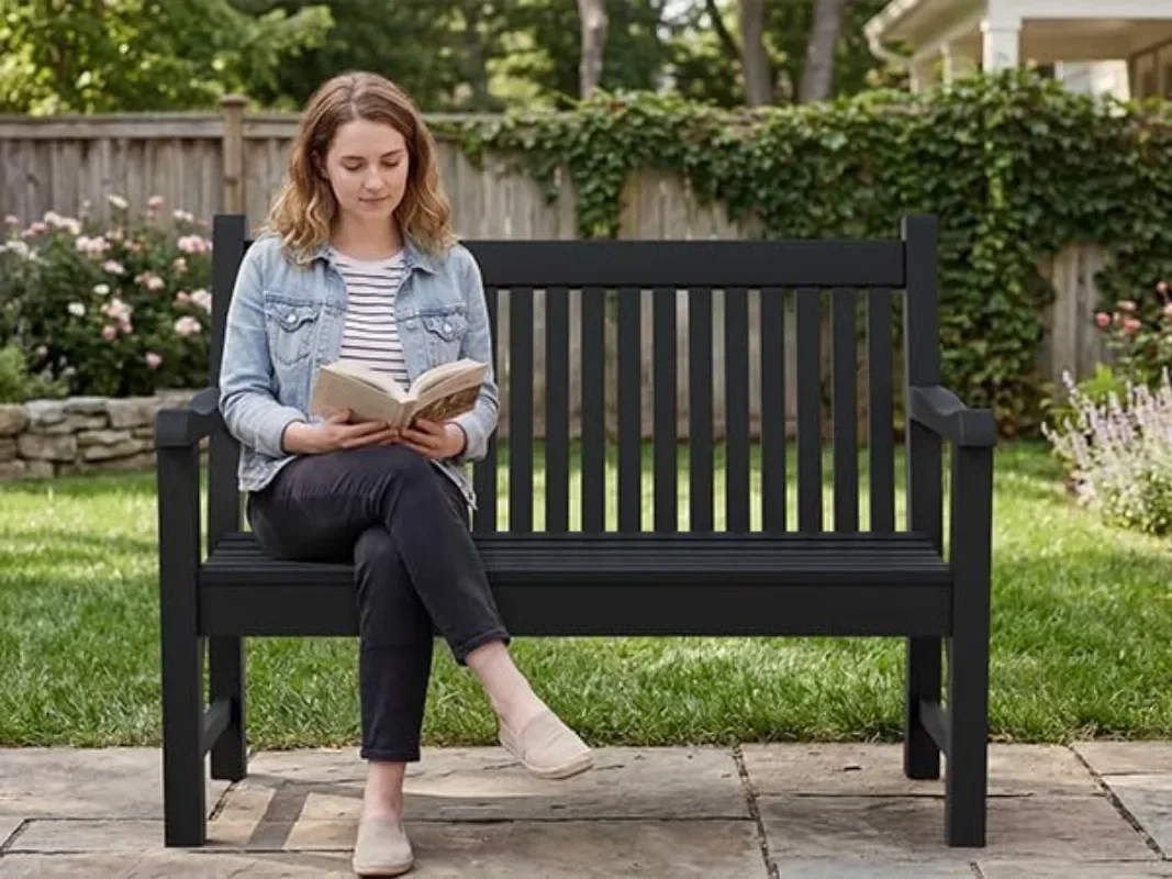 Psilvam Garden Bench, 2-Person Poly Lumber Patio Bench, All-Weather Outdoor Bench that Never Rot, Memorial Bench,Suit for Garden