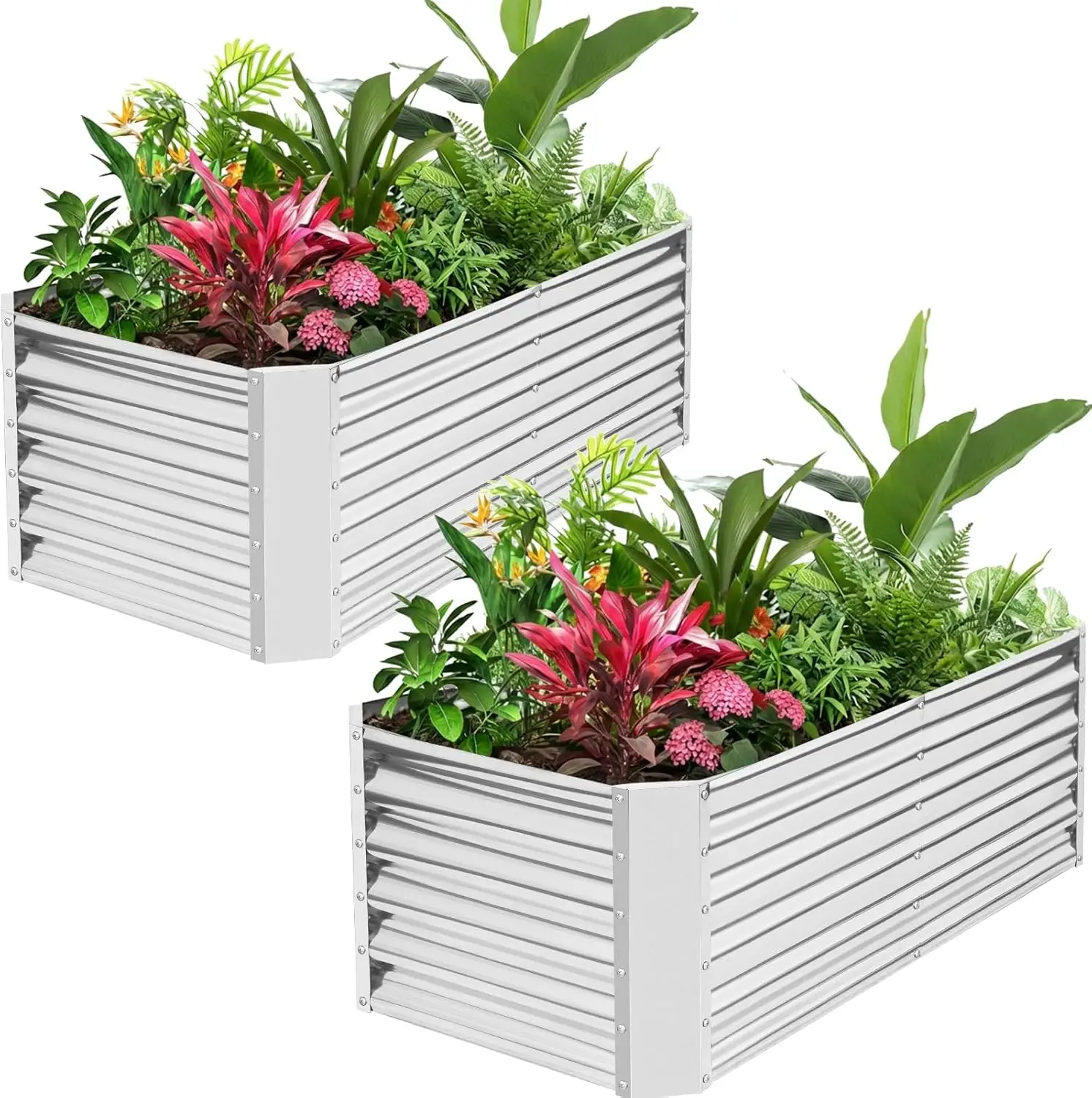 Galvanized Raised Garden Bed Kits, 2 Pack Metal Planter Box Outdoor, 4x2x1.4ft Rectangular Steel Planter Bed for Vegetables, Fruits, Flowers, Herbs(Silver)