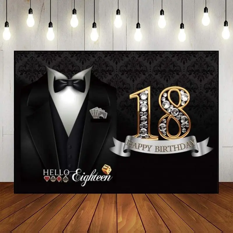 

Custom Background Photography Backdrop Photo Banner Prince Princess Boy Girl Golden Decoration Happy 18th Birthday Balloon Party