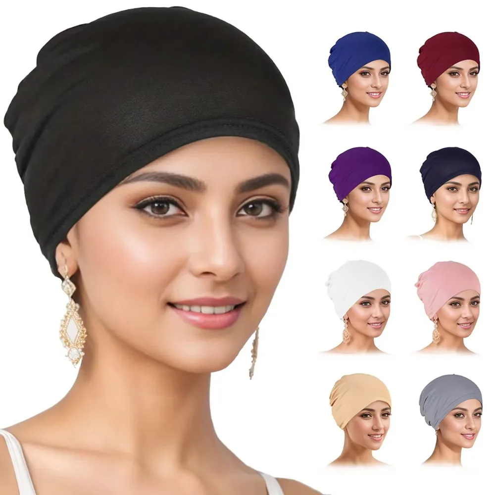 

Muslim Turban Cap for Women Monochromatic Pullover Cap Hijab Hat Female Turban Fashion Accessories New