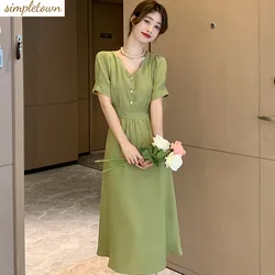 French 2024 Spring/Summer New High End Dress Fashionable Mid Length Summer Style Slim Dress Women's Trend