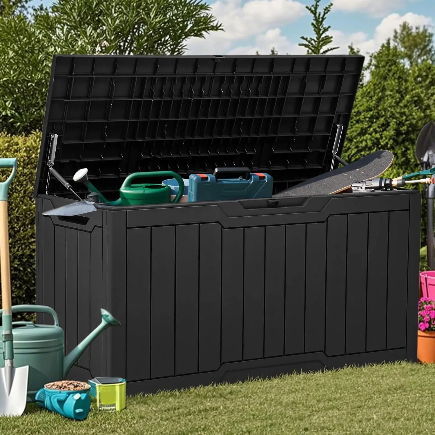 80 Gallon Resin Deck Box with Lockable Lid for Patio Cushions and Garden Tools, Black
