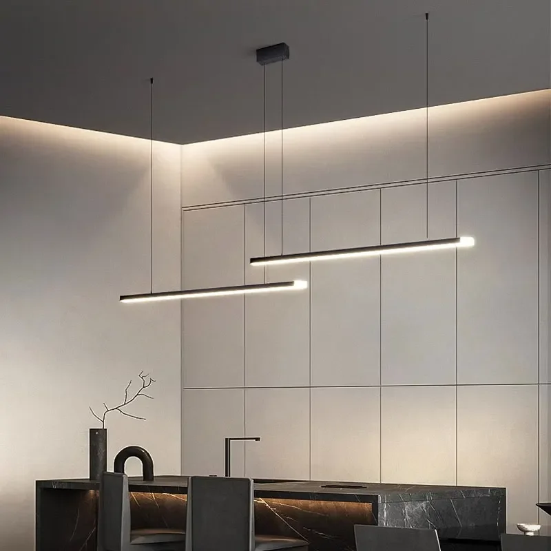 New Modern Led Chandelier Dining Room Resturant Pendant Lights Home Decor Kitchen Pedant Lamp Long Strip Minimalist Hanging Lamp