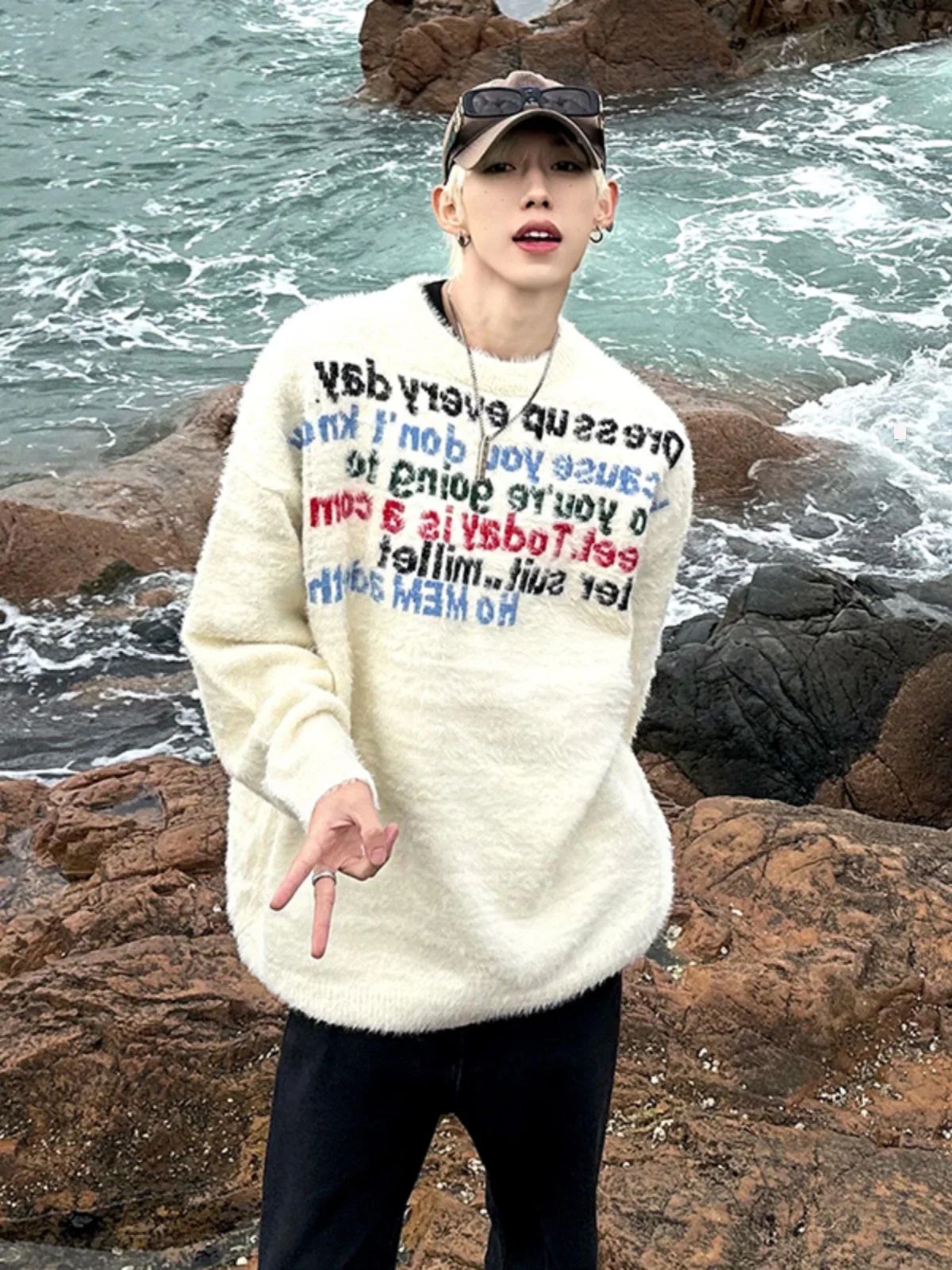 

Мужской осенне-зимний вязаный свитер с вышивкой букв и морских мотивов, премиум-класса, в американском стиле, базовый, с круглым вырезом