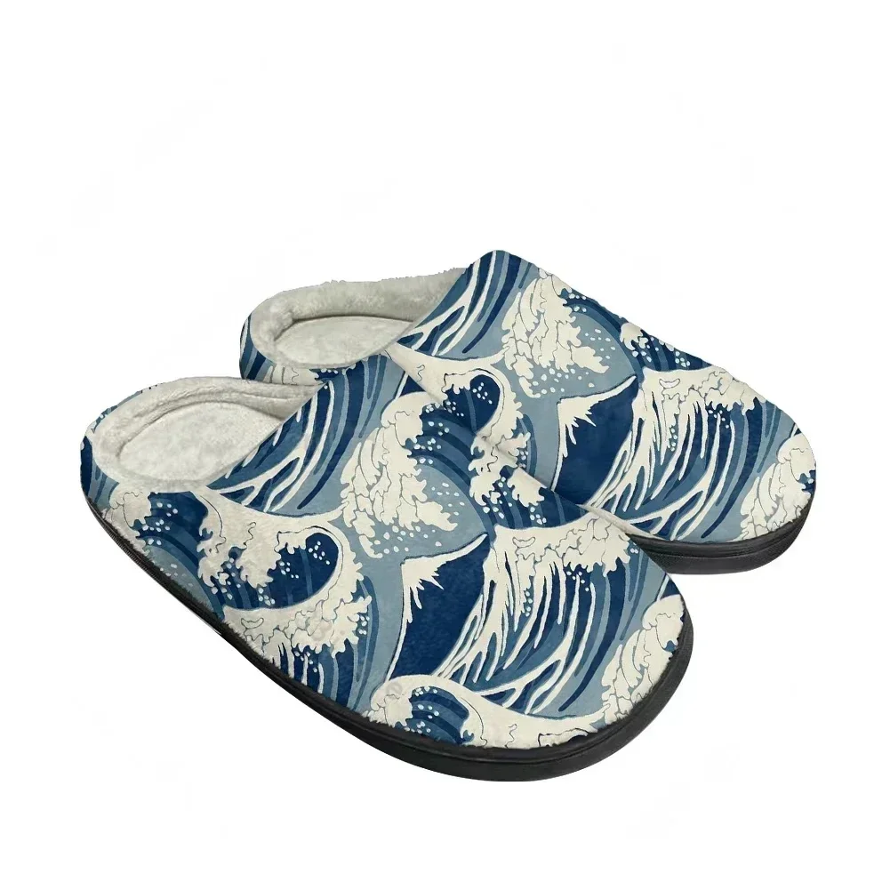 

Hot Great Wave Home Cotton Custom Slippers Mens Womens Teenager Latest Bedroom Plush Indoor Keep Warm Shoes Cool Thermal Slipper
