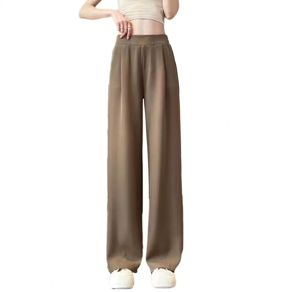 

Loose Pants Relaxed Fit Wide Leg Pants with Pockets for Women High Waist Office Trousers Solid Color Straight Leg Workwear Women