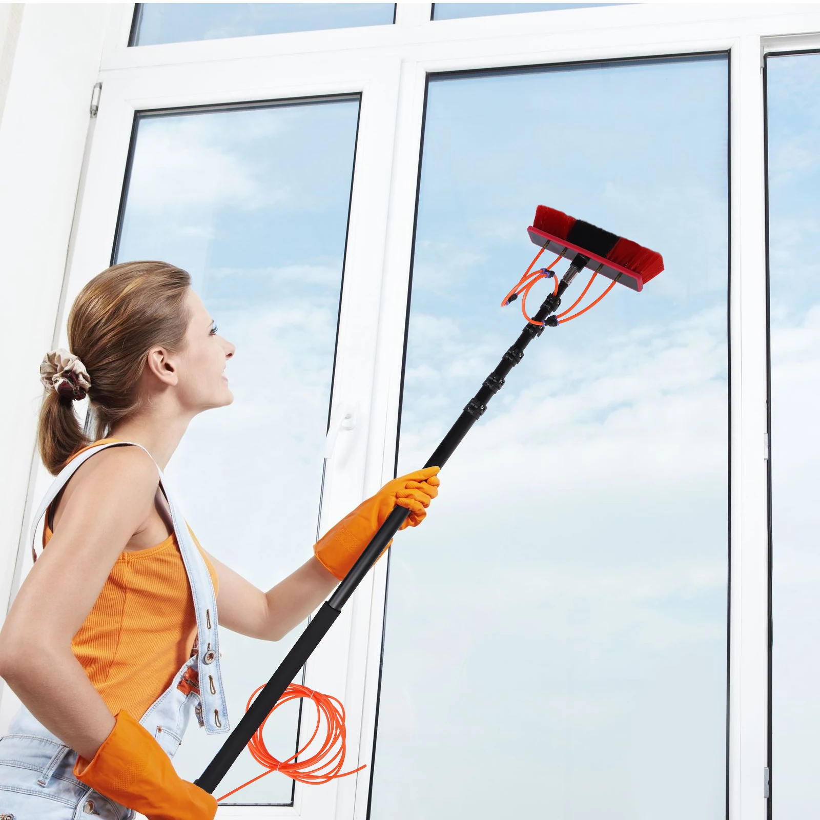

24ft Length Water Fed Brush Water Fed Pole Kit, Water Fed Cleaning System for Cleaning Windows, Solar Panels, Glass Walls, Roofs