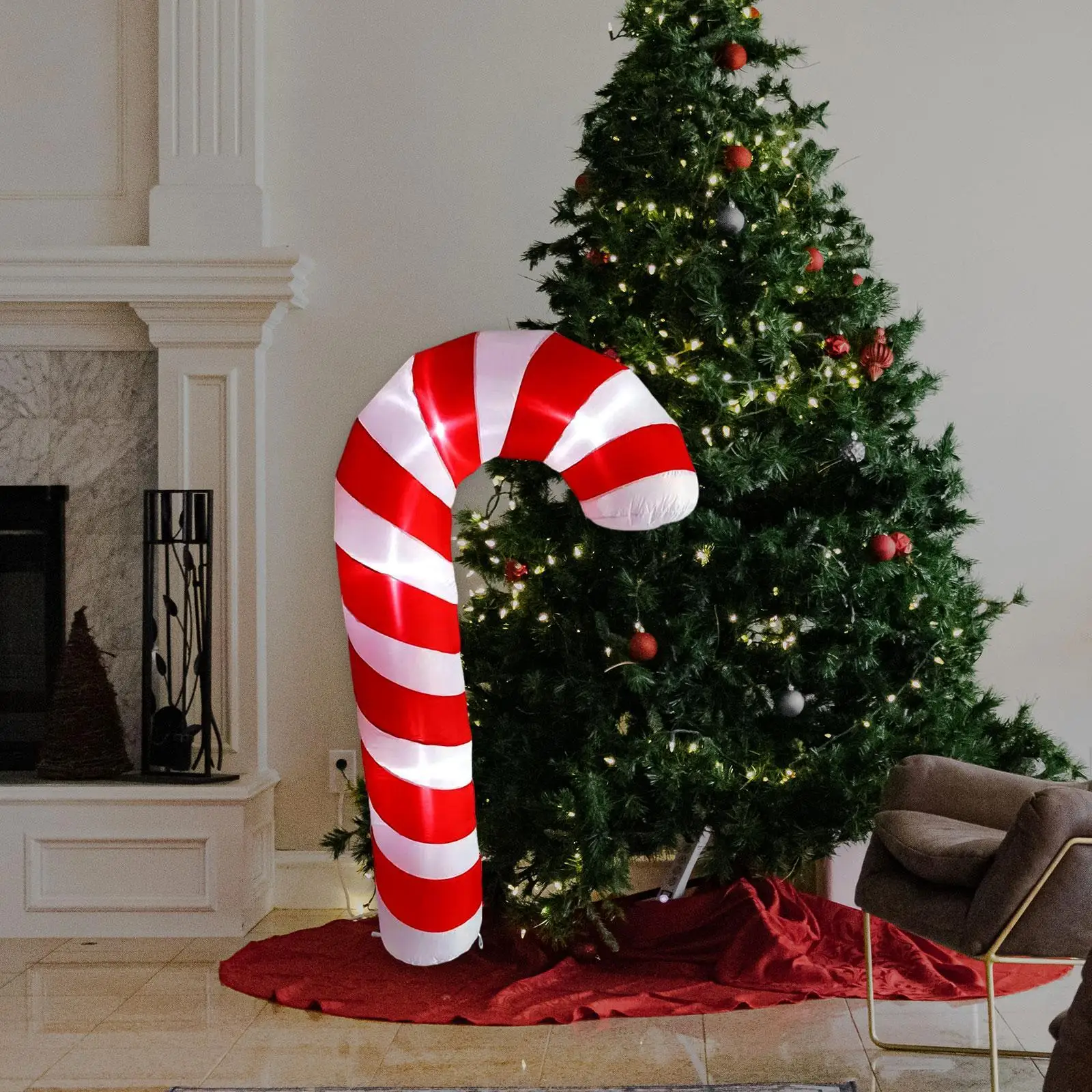 6.56 ft Christmas Inflatable Candy Cane Christmas Ornaments Novelty with LED Lights for Garden Party Backyard Holiday Outdoor