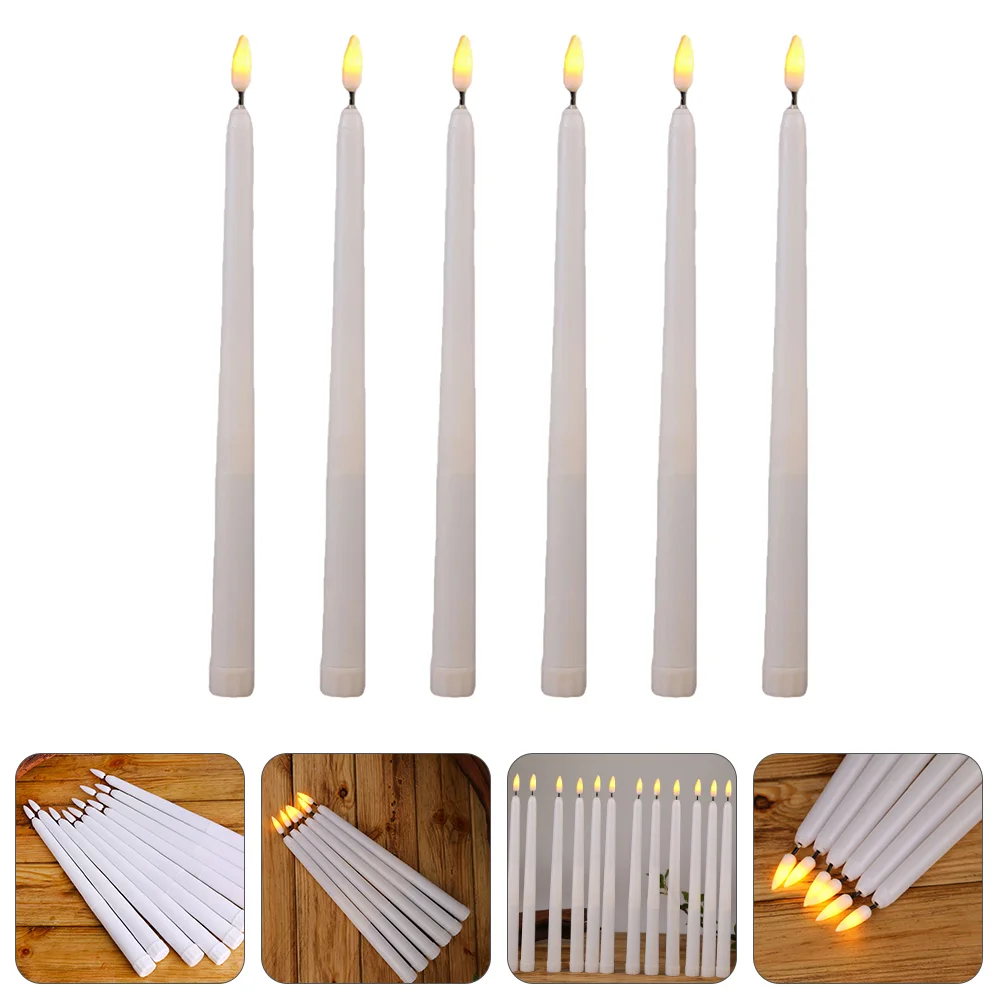 6 Pcs Tea Lights Long Stick LED Lamp for Halloween Window Pole Decorative Electronic White Father