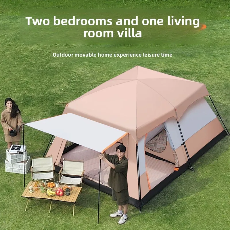 

Tent outdoor portable folding two rooms and one living room camping thickened rain and sun protection camping equipment