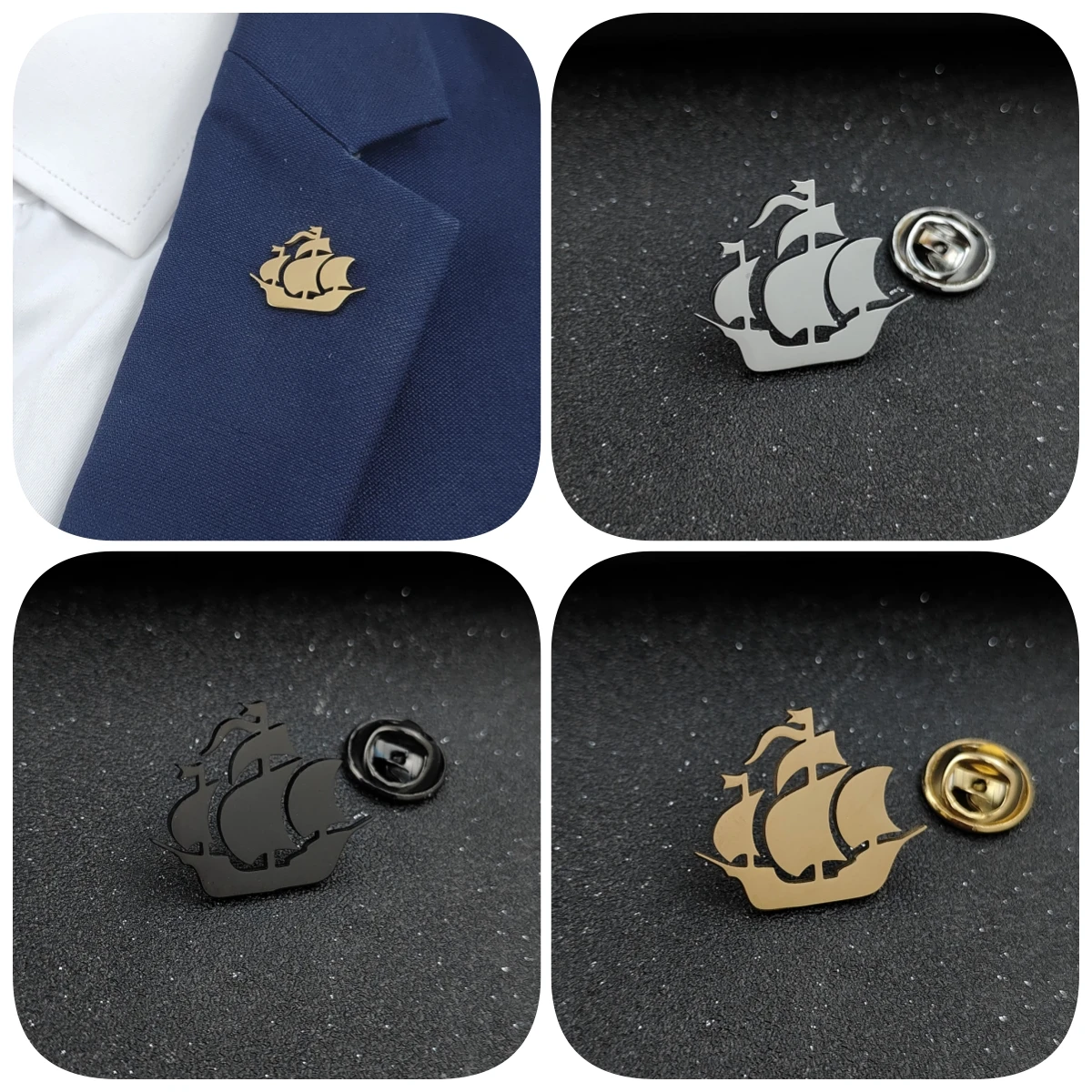 Personalized pirate sailboat stainless steel brooch, men's metal pin, women's collar pin, jewelry accessories