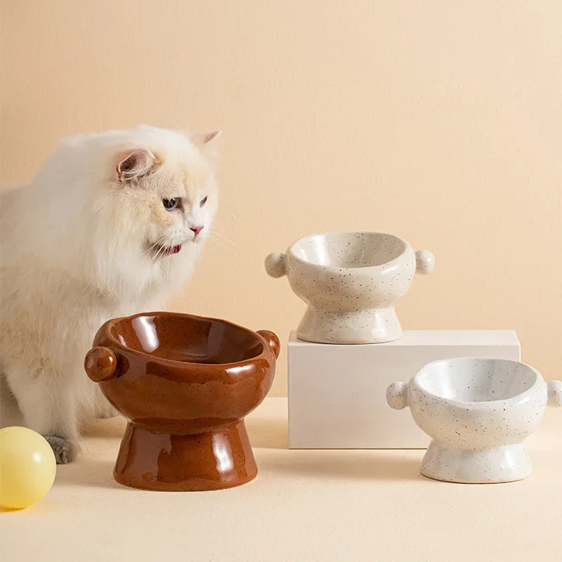 

Ceramic Cat Bowl Protects Cervical Spine High Foot Oblique Mouth Dog Cat Food Bowl Bowl Water Bowl Against Spilling Cat Bowl